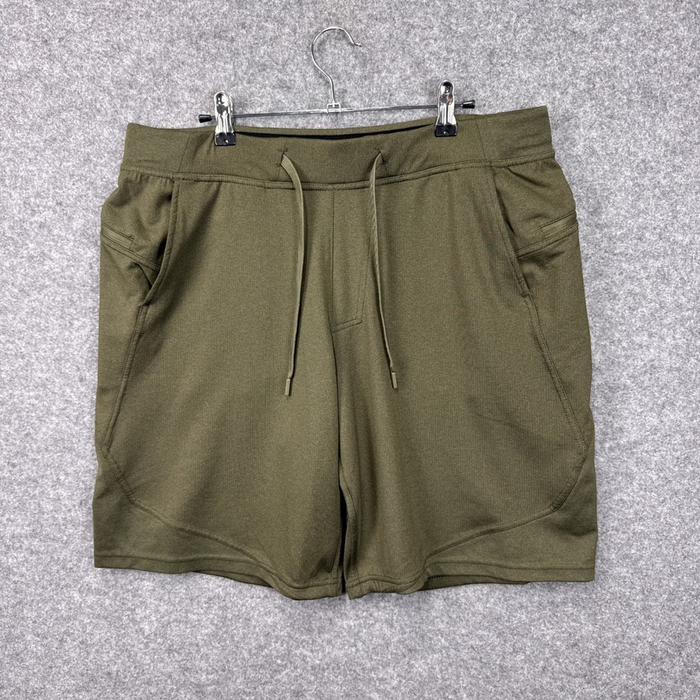 Hylete Men Athletic Shorts XL Olive Green Polyester Spandex Above-Knee Training